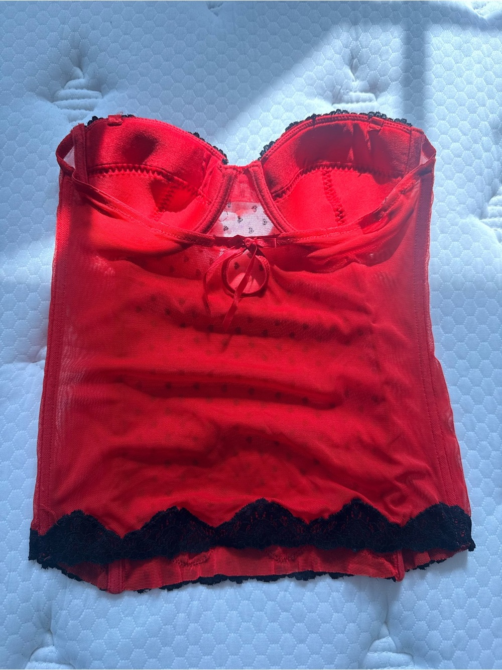 adidas Red Bustier Top with Black Lace Trim - Picture 6 of 7
